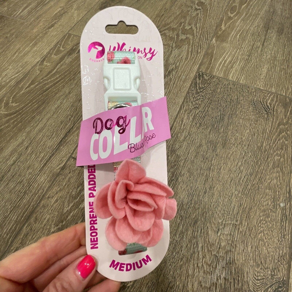 BLUSH ROSE Dog Floral Print Collar M Medium Whimsy Pink FLOWER Secure Clip NEW